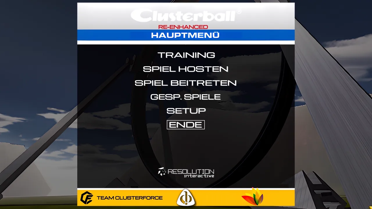The main menu of Clusterball rendered in 4K with Clusterball Re-Enhanced